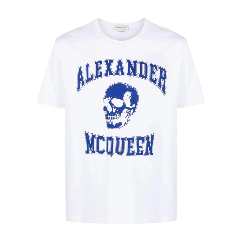 Alexander mcqueen Varsity Skull Grafische T-Shirt Wit White Heren