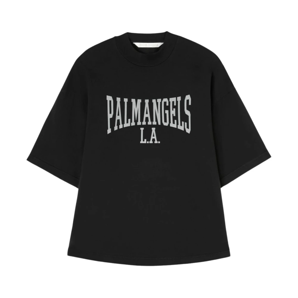 Palm Angels Logo Print Crew Neck T-shirts Black Dames