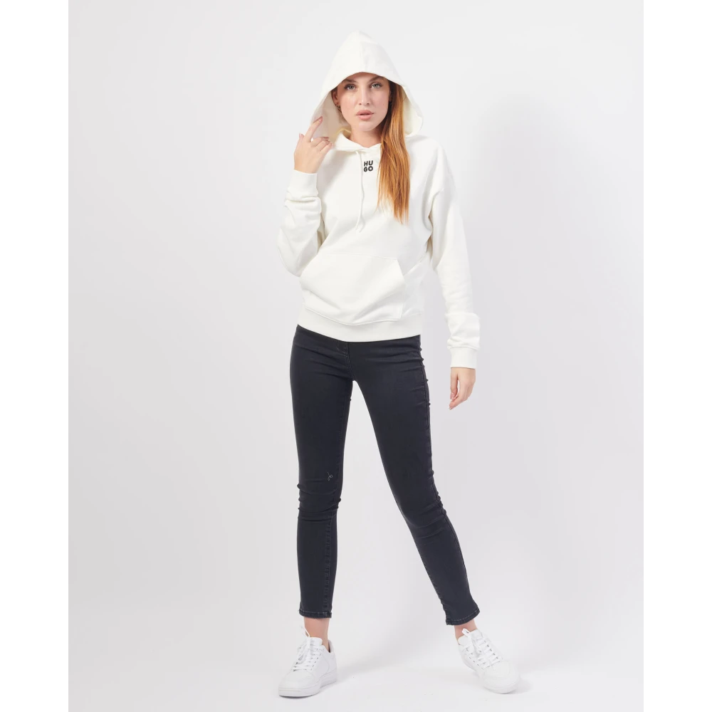 Hugo Boss Witte Hoodie Sweater met Logo Detail White Dames