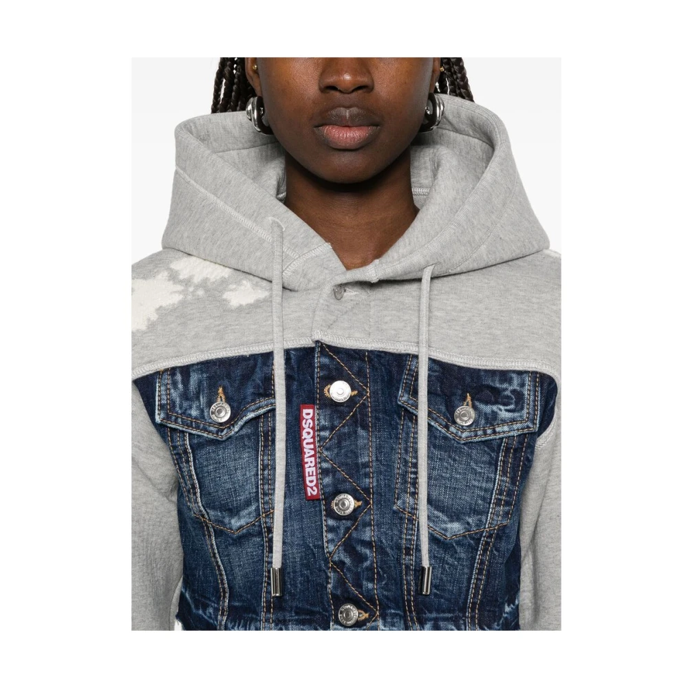 Dsquared2 Indigo Blauwe Hoodie met Zakken Gray Dames