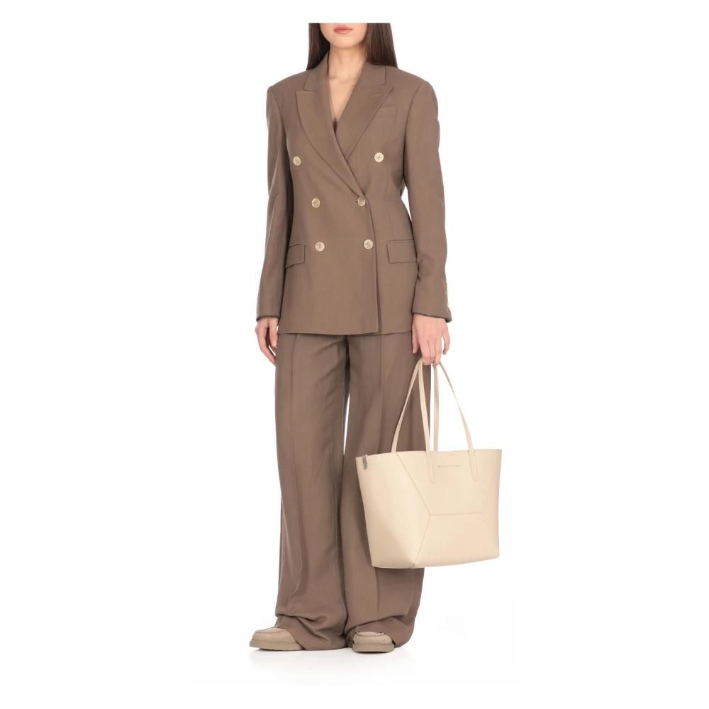 BRUNELLO CUCINELLI Bruin Linnen Viscose Broek Vrouw Brown Dames