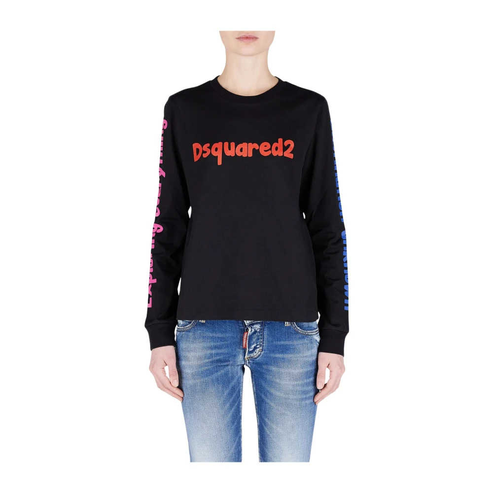 Dsquared2 Svart Bomull Logo Sweatshirt Black, Dam