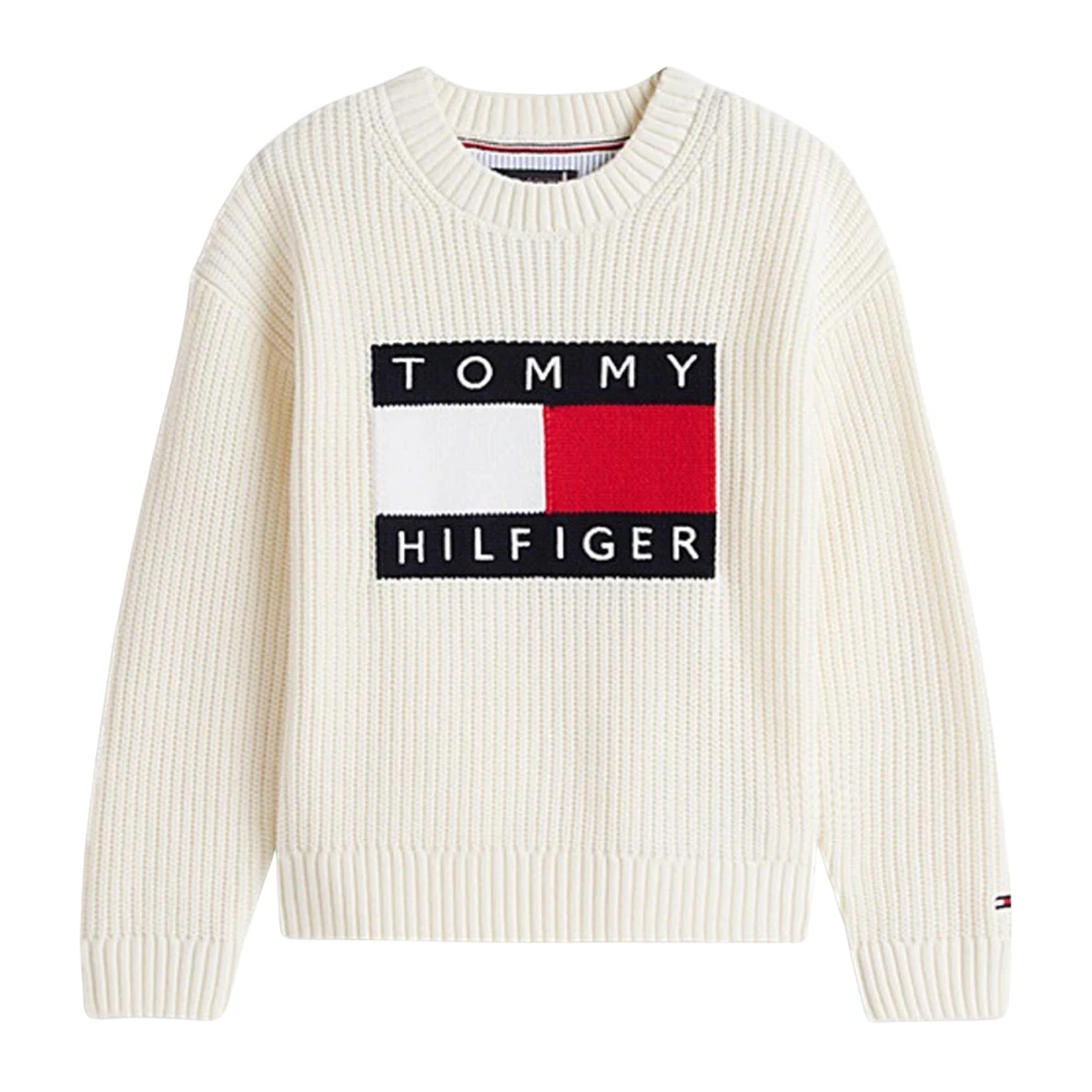 Tommy Hilfiger Heritage Chunky Knit Flag Logo Jumper - Male - Kids Knitwear - Beige - 8 Y - Kids