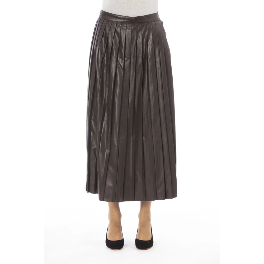 Alpha Studio Geplooide Leren Rok Brown Dames