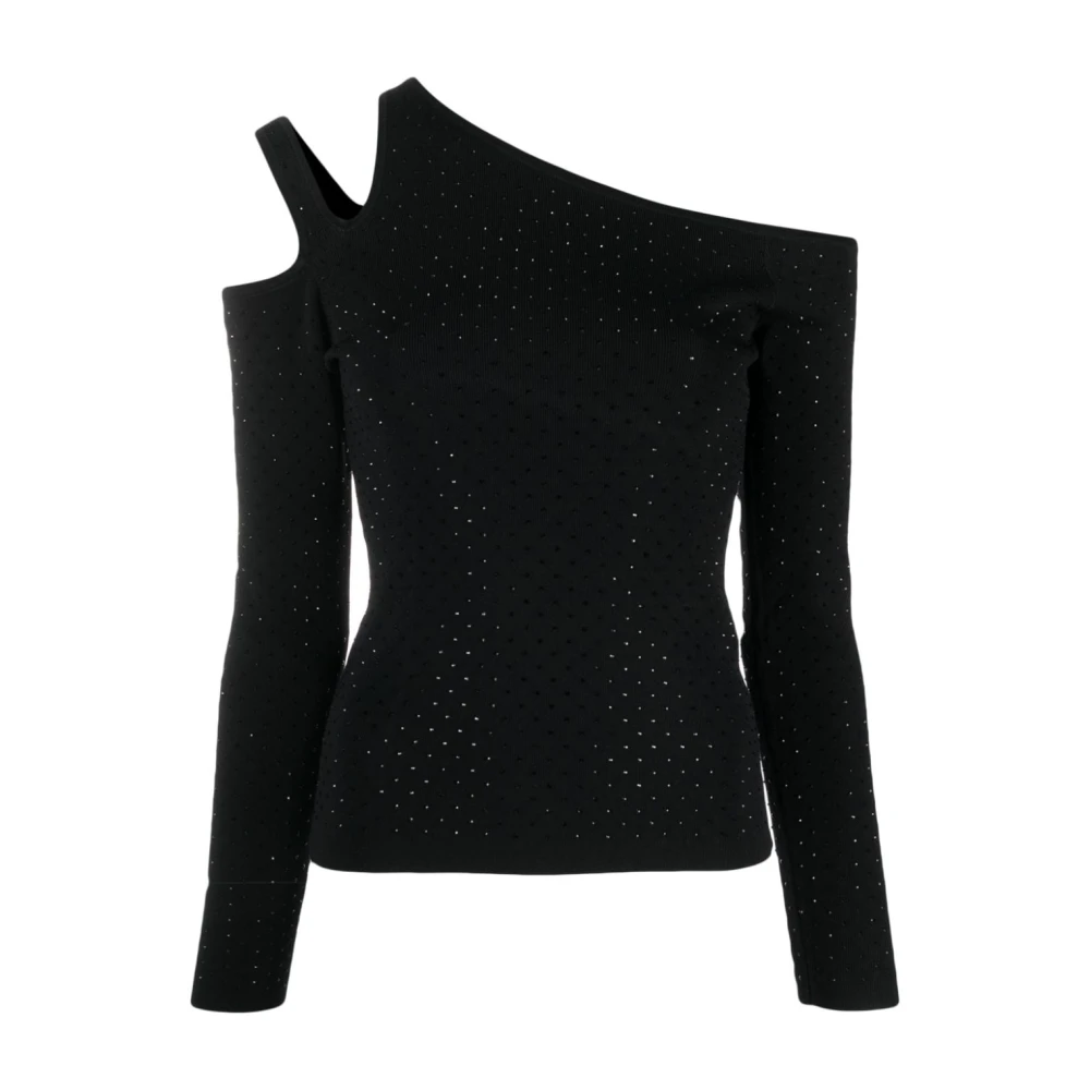 Liu Jo Zwarte Sweaters met Cut Out Strass Black Dames