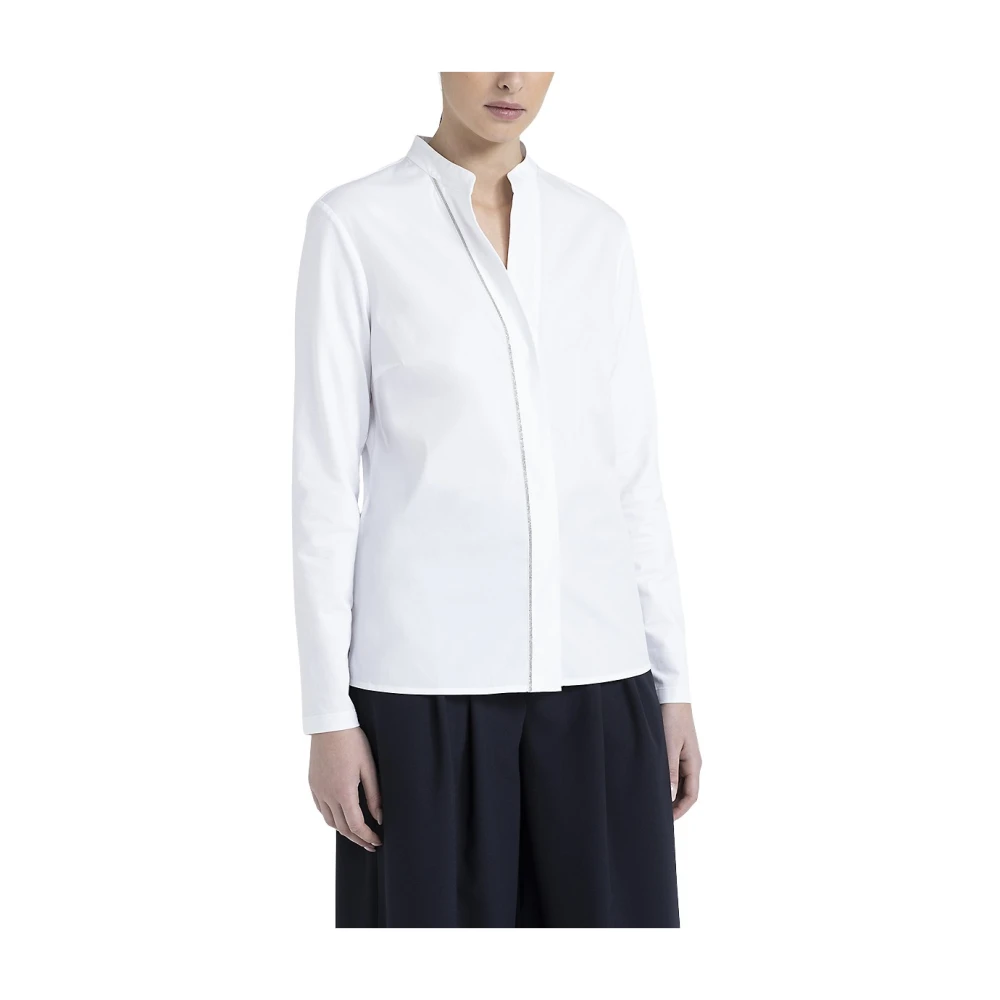 PESERICO Mandarijn kraag poplin en katoenen jersey shirt White Dames