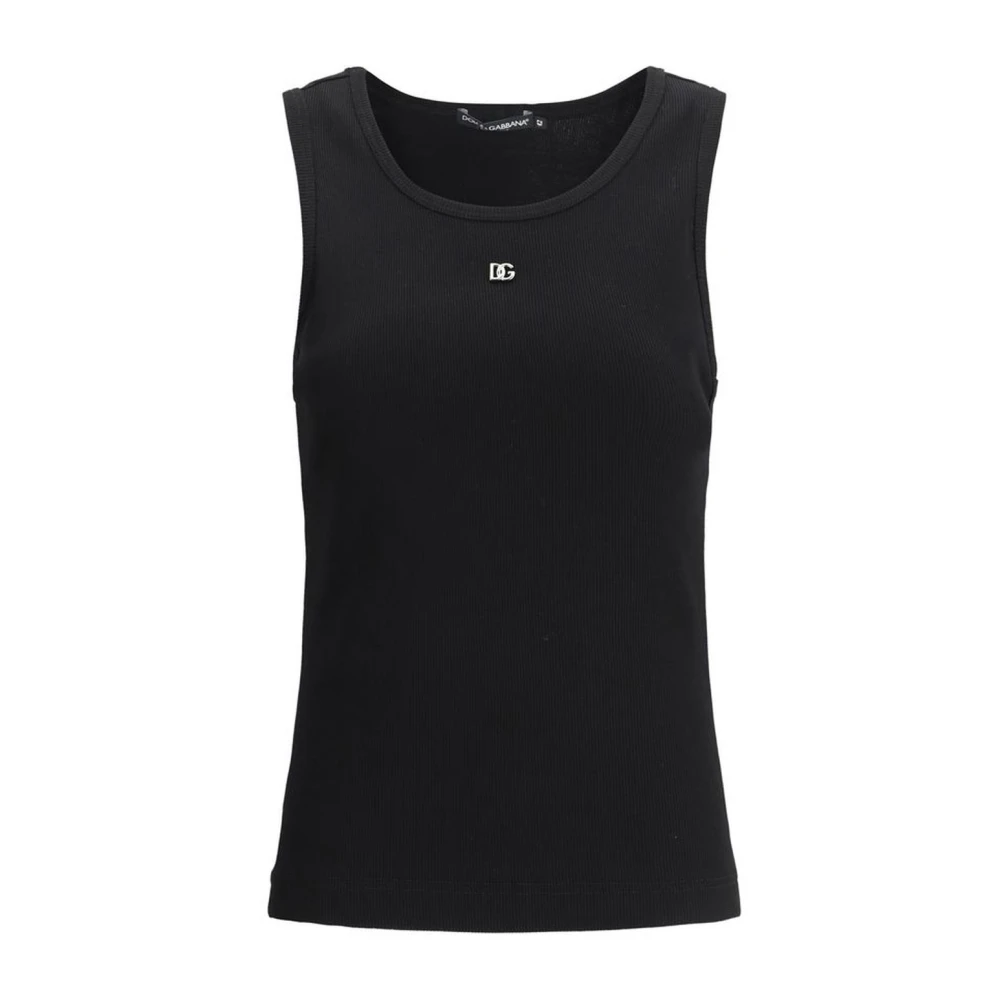 Dolce & Gabbana Geribbeld Katoenen Logoshirt Black Dames