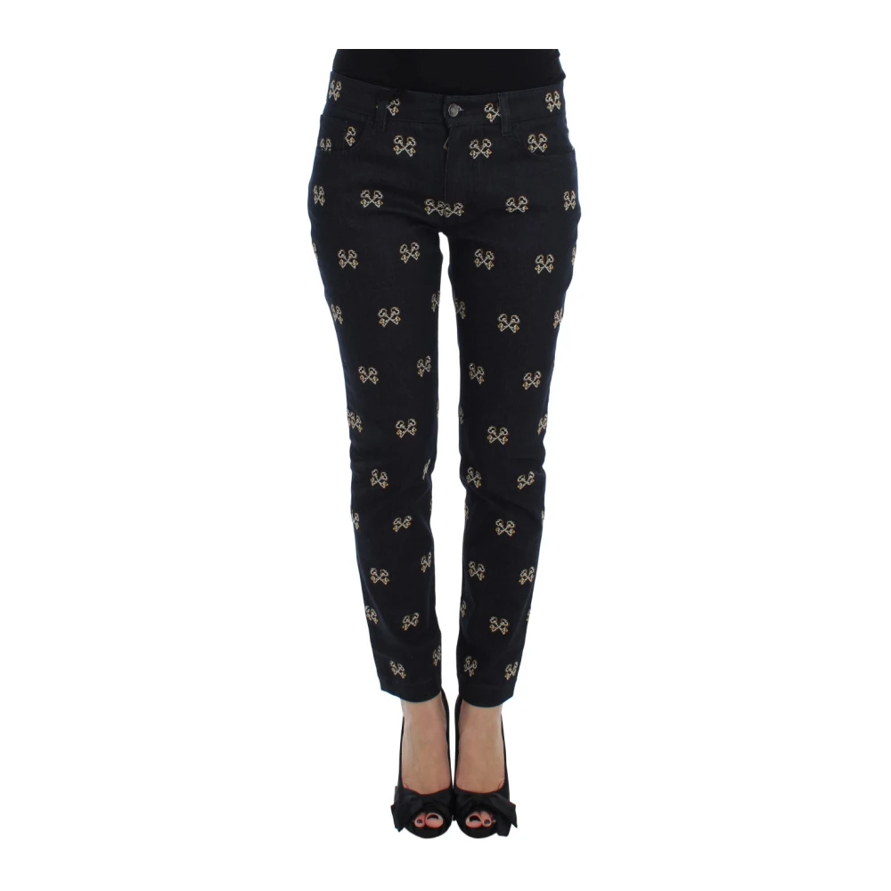 Dolce & Gabbana Blue Key Embroidered Slim Fit Kate Jeans - Female - Skinny Fit Jeans - Blue - L - Jeans
