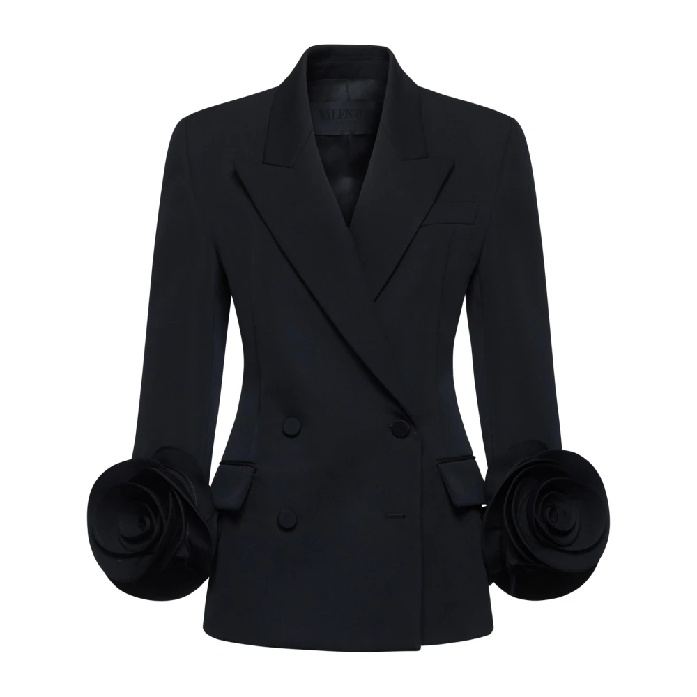 Valentino Zwarte double-breasted blazer met 3D-rozen Black Dames