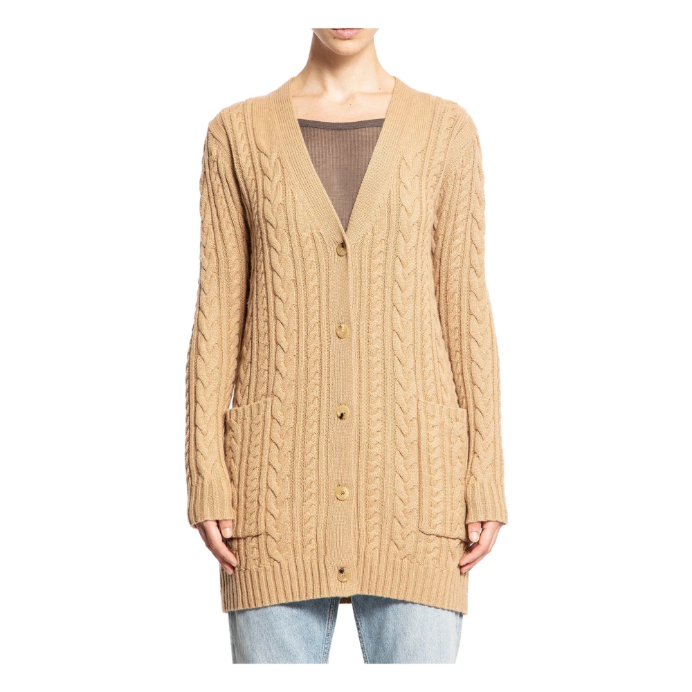 Max Mara Kameelwol Kabelgebreide Vest Beige Dames