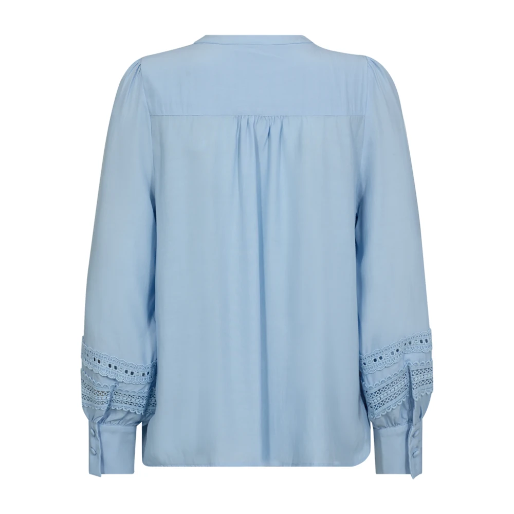 Freequent Chambray Puff Sleeve Blouse Blue Dames