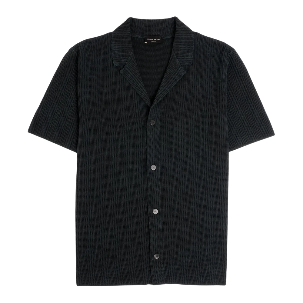 Roberto Collina Svart Jacquard Stickad Sommar Skjorta Black, Herr