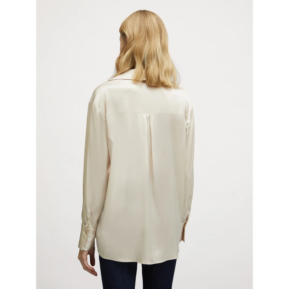 Motivi Stretch Satijnen Blouse met Cutaway Kraag White Dames