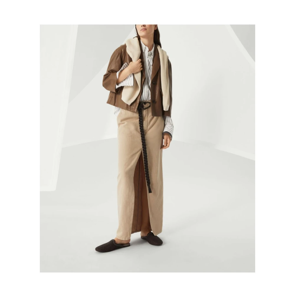 BRUNELLO CUCINELLI Beige Trui met Ribdetails Beige Dames
