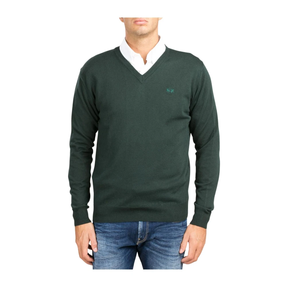 LA MARTINA V-hals Heren Pullover met Geborduurd Logo Green Heren