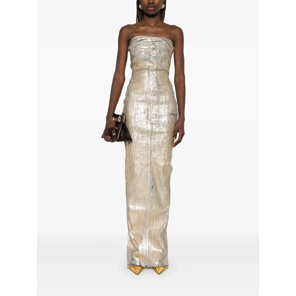 Rick Owens Gouden Bustier Megacrust Denim Jurk Yellow Dames