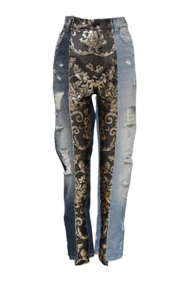 Multifärgad Patchwork Tapered Denim Jeans