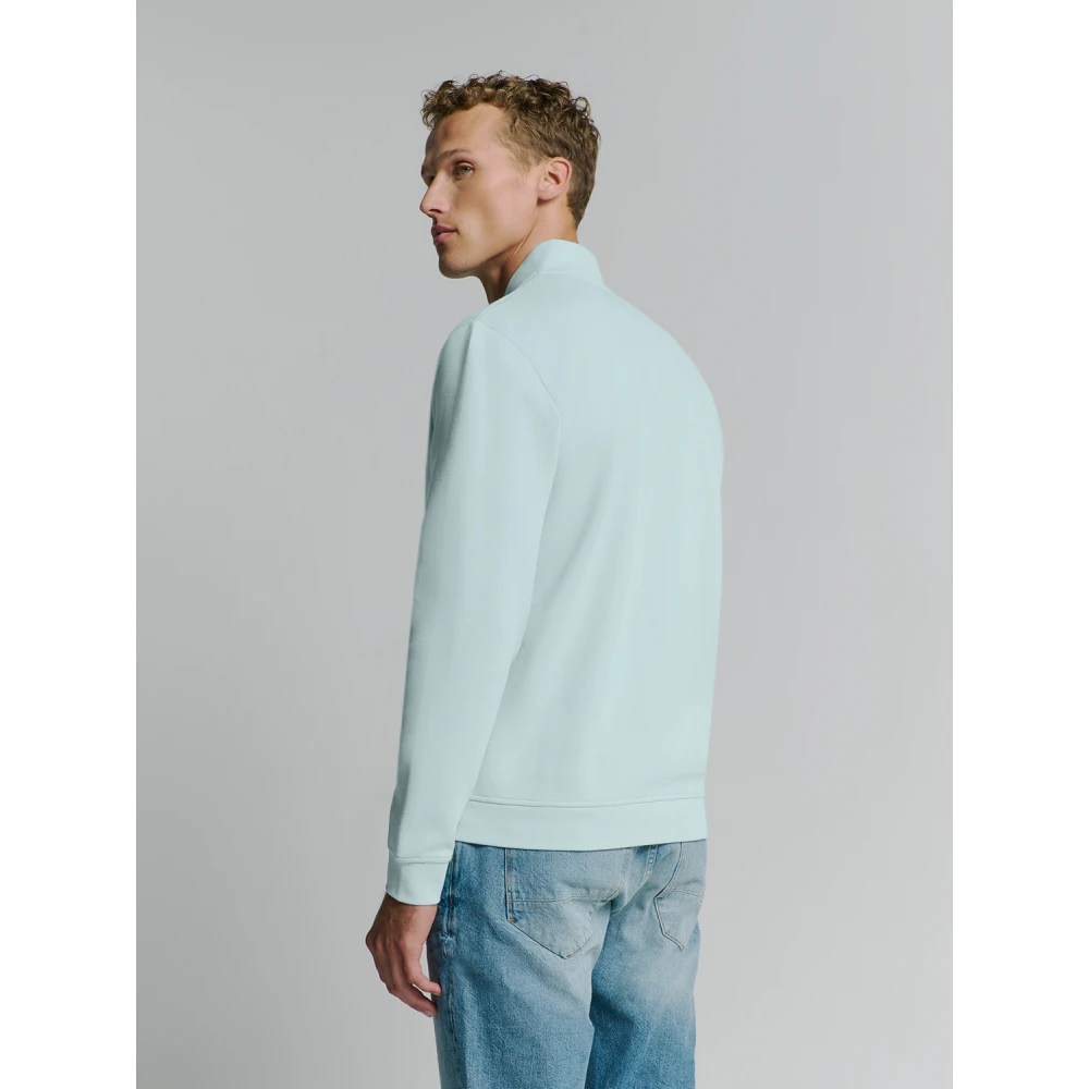No Excess Pique Bomber Full Zip Sweater Blue Heren