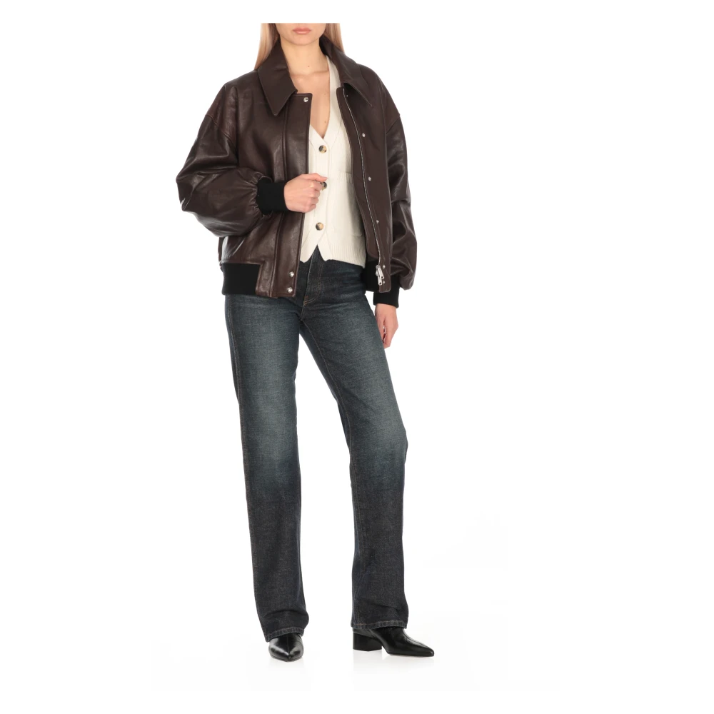 Khaite Bruine Leren Jas met Kraag Brown Dames