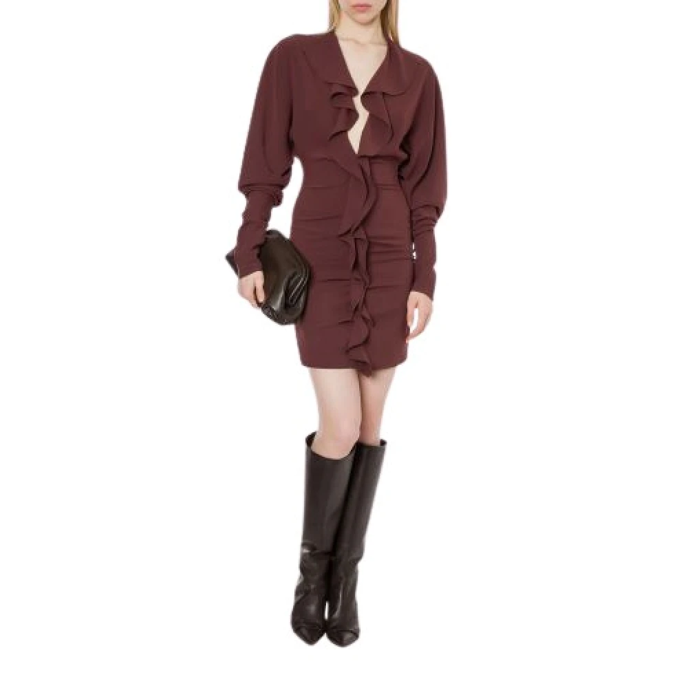 Philosophy di Lorenzo Serafini Korte Crepe Jurk met Ruches Brown Dames