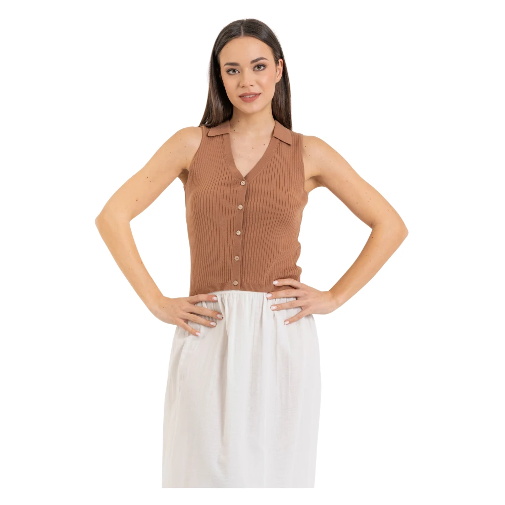 Kocca Brown Chic Sleeveless Fitted Top - Female - Cardigans - L - Knitwear