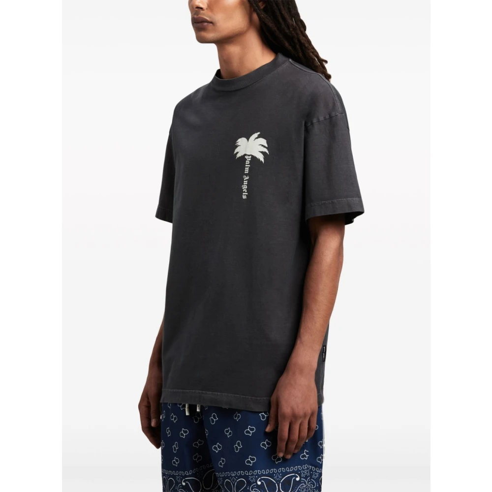 Palm Angels Grijze Palmboomprint T-shirts en Polos Gray Heren