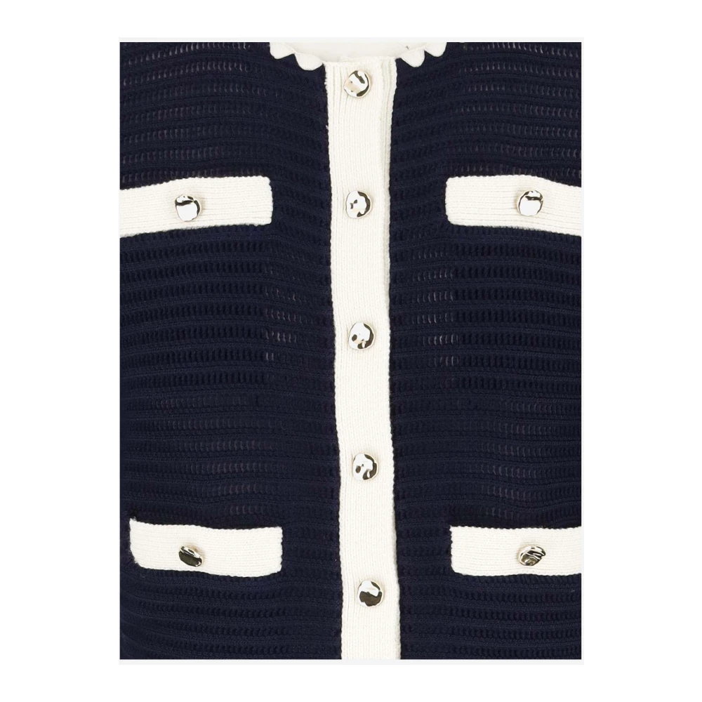 Self Portrait Navy Katoenmix Vest met Juweelknoop Zakken Blue Dames