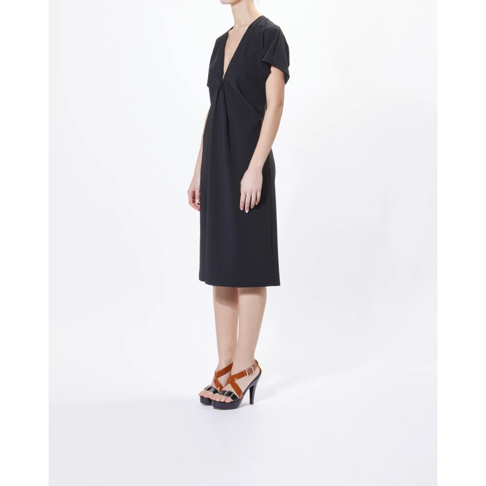 Moschino Zwarte Jurk met Halve Mouwen en V-Hals Black Dames