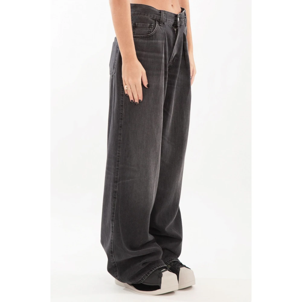 Haikure Zwarte Was Geplooide Jeans Black Dames