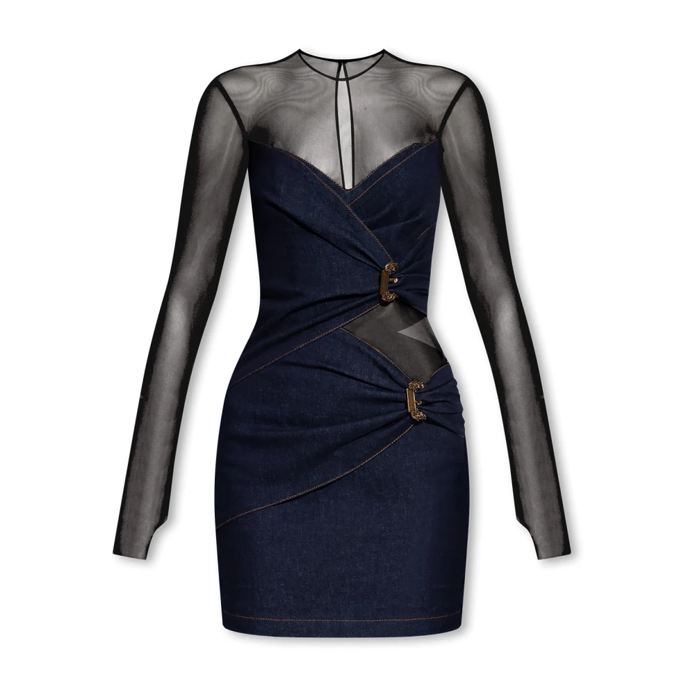 Versace Jeans Couture Denim Minijurk met Tule-inzetstukken Black Dames