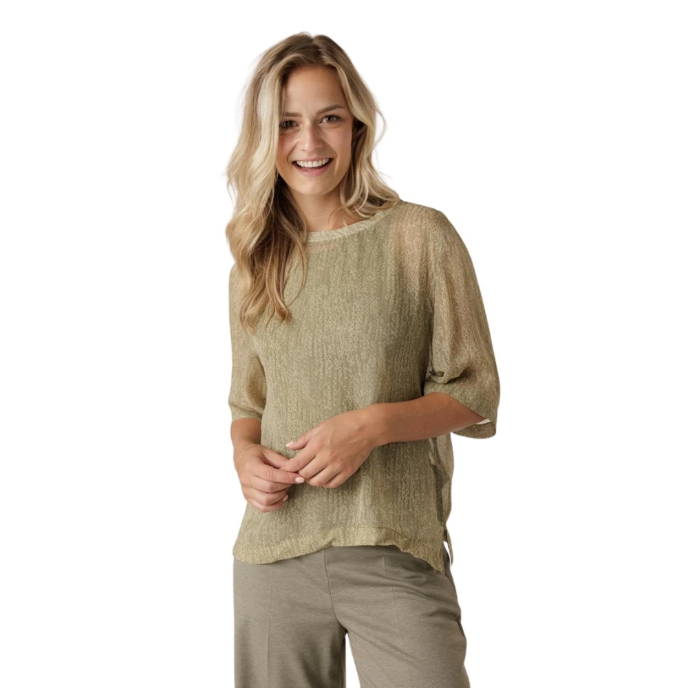 Drykorn Doorschijnende Bedrukte Shirt met Ronde Hals Green Dames