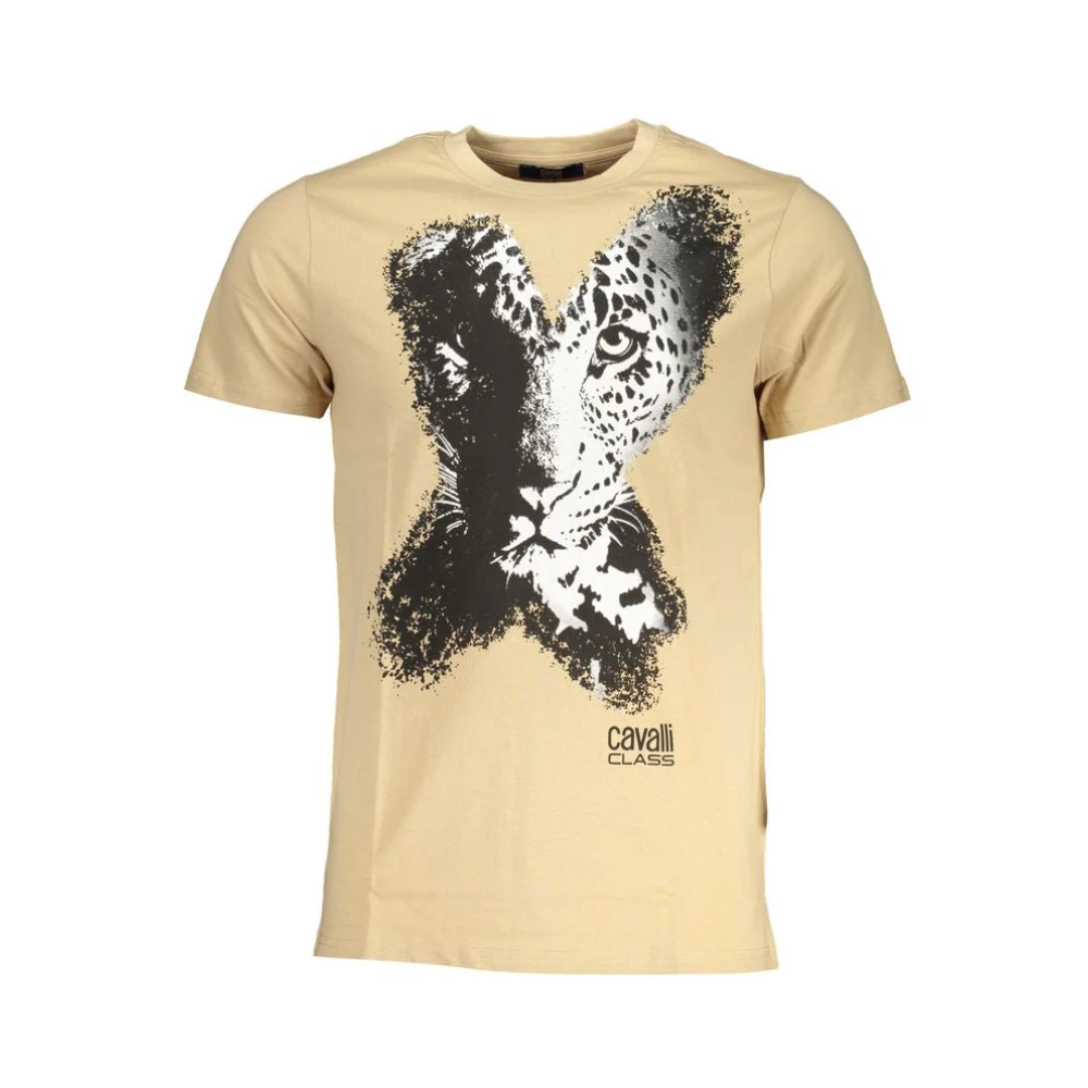 Cavalli Class Beige T-shirt met printlogo Beige Heren