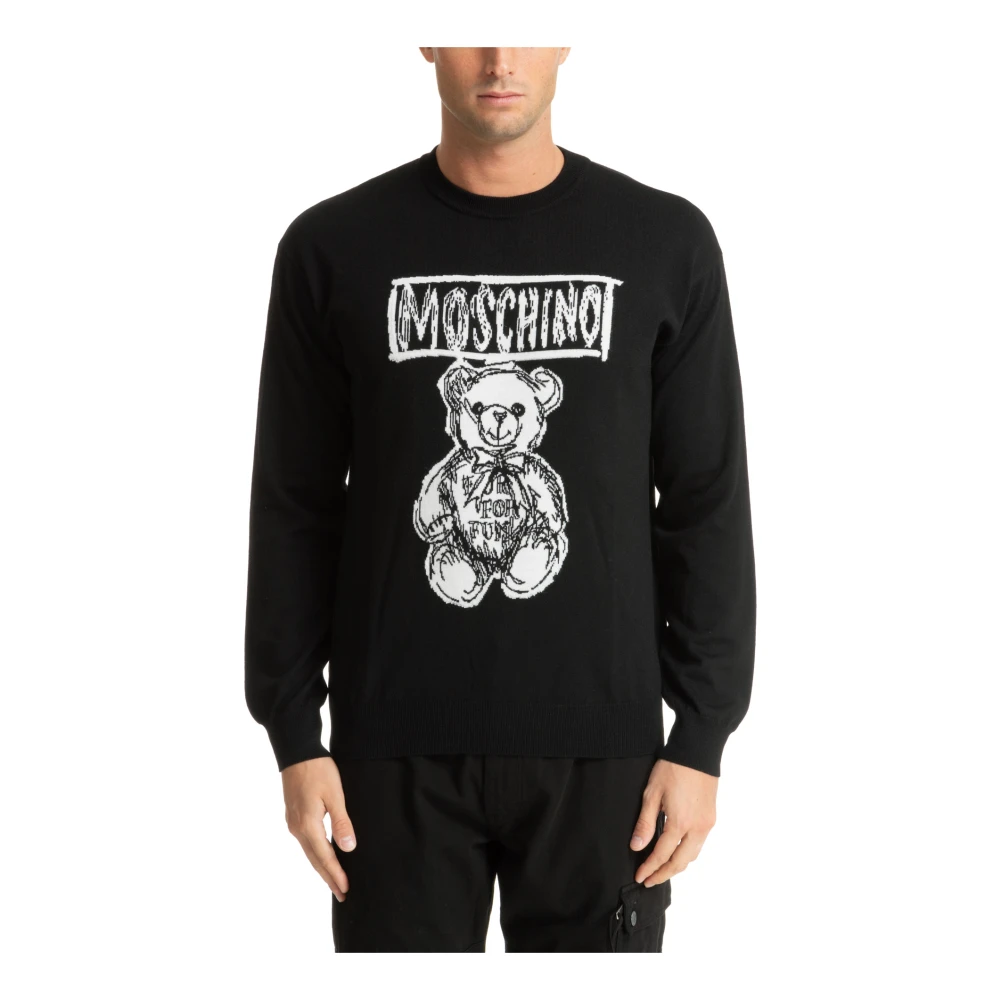 Moschino Abstract Teddy Bear Sweater met Logo Black Heren