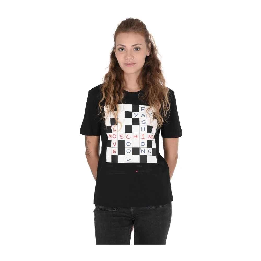 Love Moschino Women's Black Cotton Crew Neck Tee