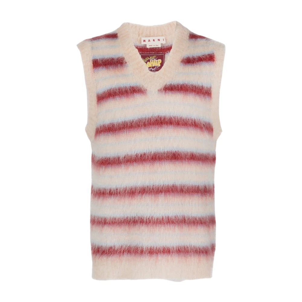 Marni Men's Beige Striped Knit Sleeveless V-Neck Sweater