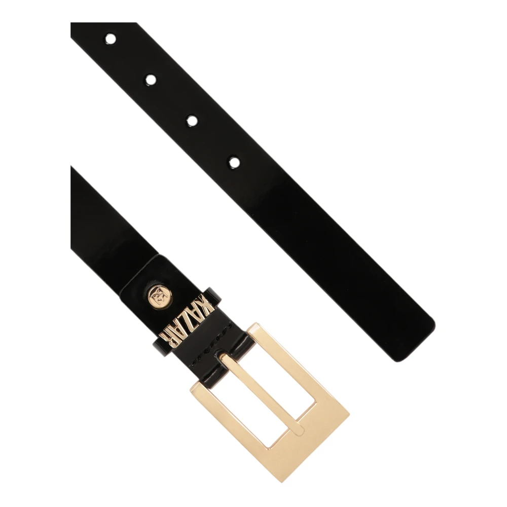 Kazar Smalle gelakte riem met gouden logo Black Dames