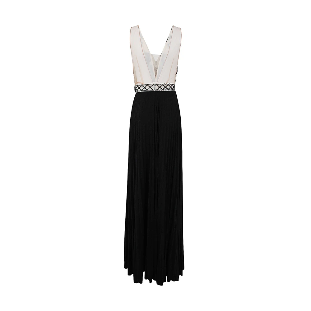 Elisabetta Franchi Zwarte Geplooide Mouwloze Lange Jurk met Pailletten Black Dames