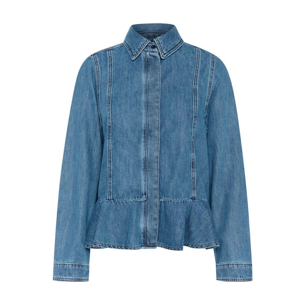 Inwear Blue Shirts, Female, M, Feminine Denim Shirt With Ruffle Details