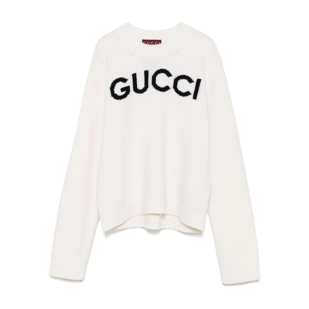 Gucci Vit Ull Stickad Logotröja White, Dam