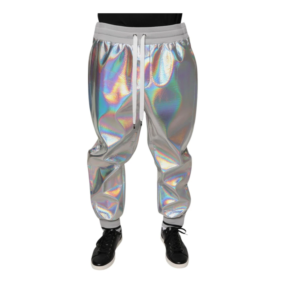Dolce & Gabbana Uomo Grigio - Pantaloni Da Jogging In Felpa Con Logo Iridescente - Trousers - L