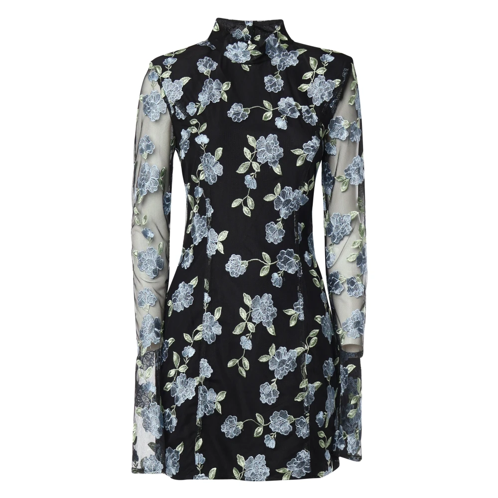 Rotate Birger Christensen Zwarte Bloemige Jurk met Lange Mouwen Black Dames