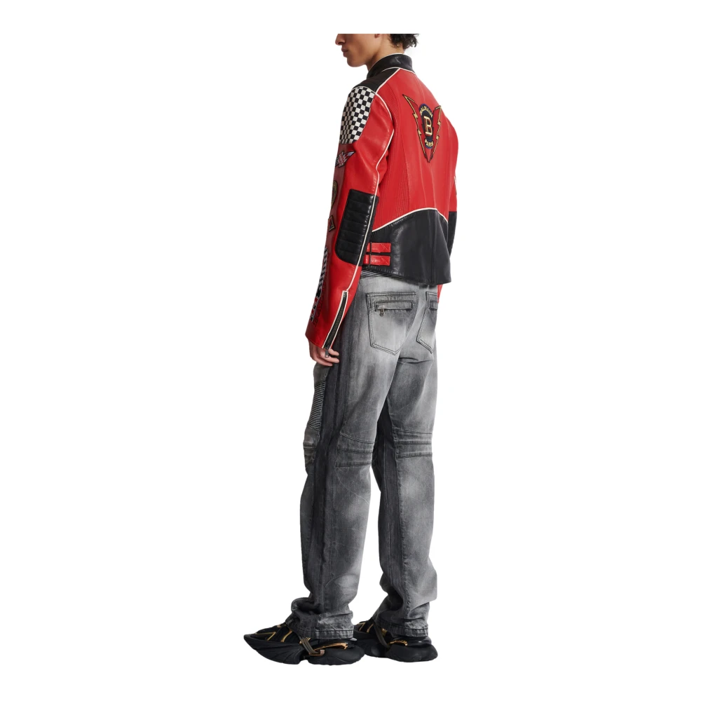 Balmain Lamsleren jas met Racing-patches Red Heren