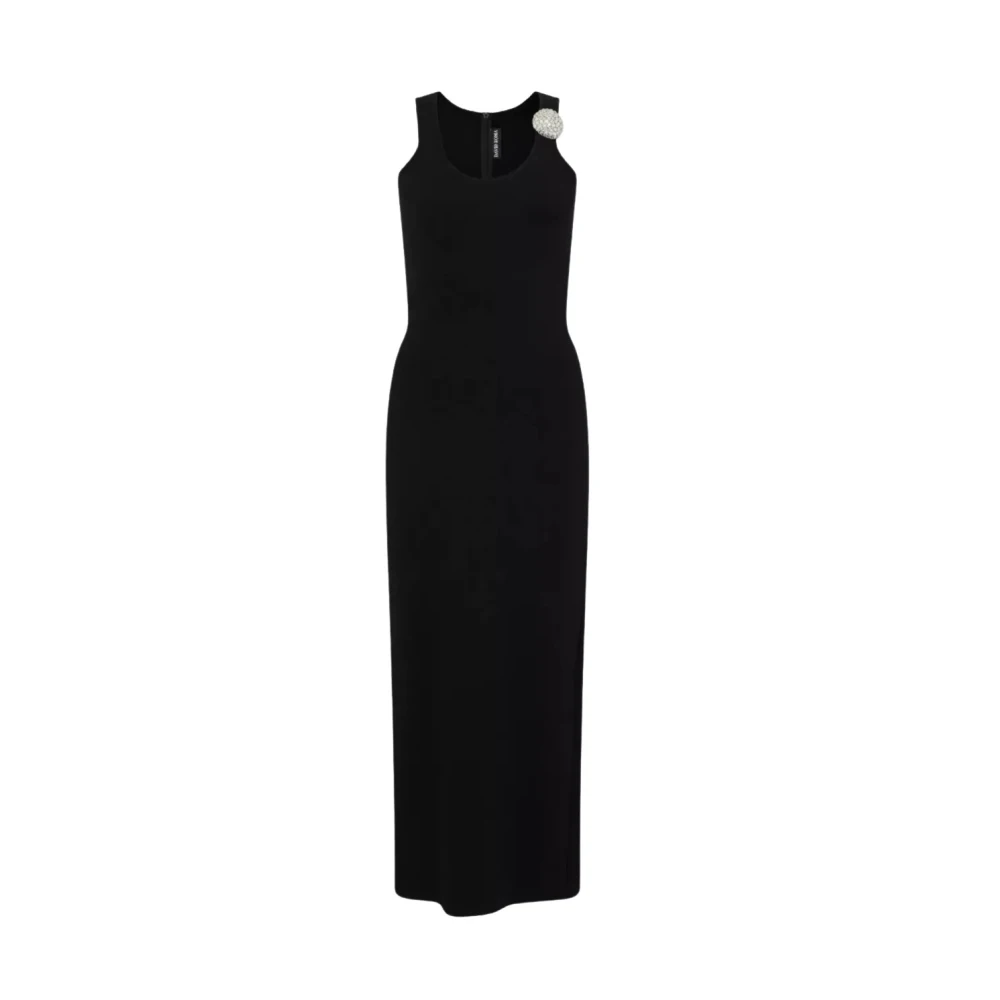 David Koma Zwarte Maxi Jurk met Zilveren Detail Black Dames