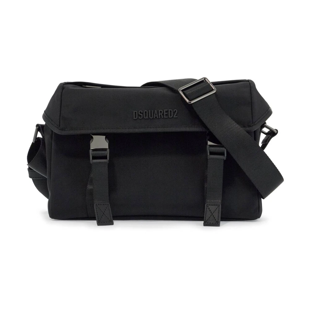 Dsquared2 Zwarte Polyamide Schoudertas met Ruim Compartiment Black Heren