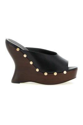 Studded Leather Wedge Mules