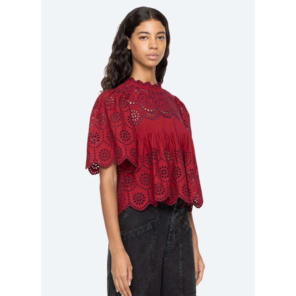 Sea NY Geborduurde top met korte mouwen en pofmouwen Red Dames