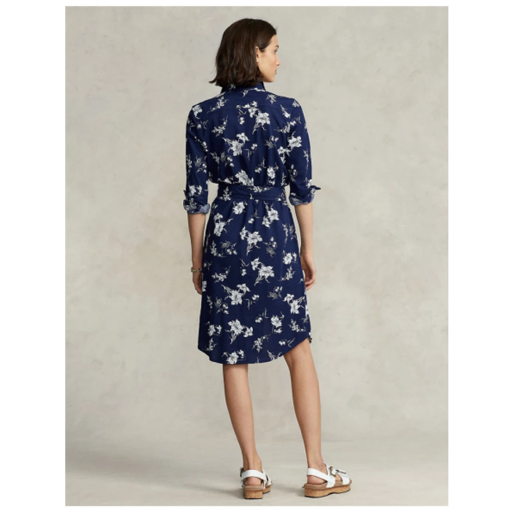 Polo Ralph Lauren Bloemenprint Oxford Katoenen Overhemdjurk Blue Dames