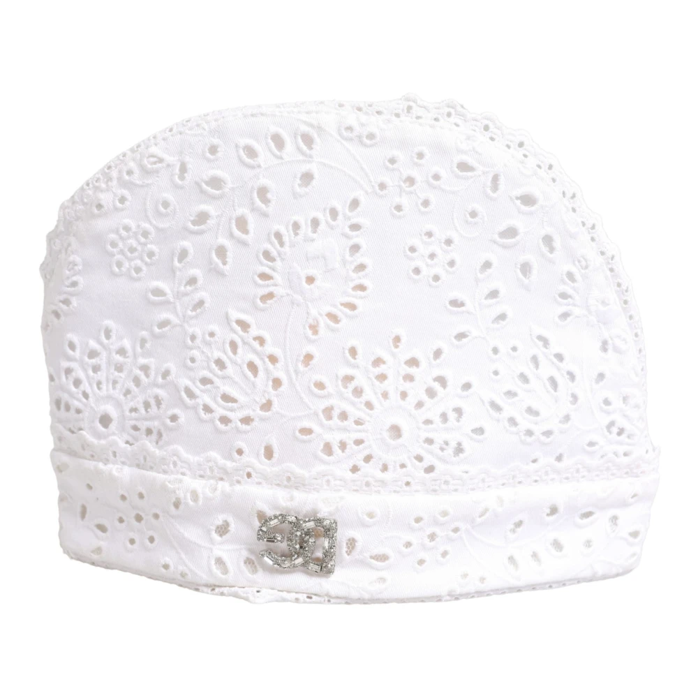 Dolce & Gabbana , Accessories, Female, White, One Size, Embroidered Dg Crystal Headwear Hat