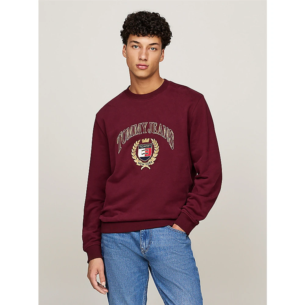 Tommy Jeans Katoenen Crewneck Sweater met Geborduurd Embleem Brown Heren