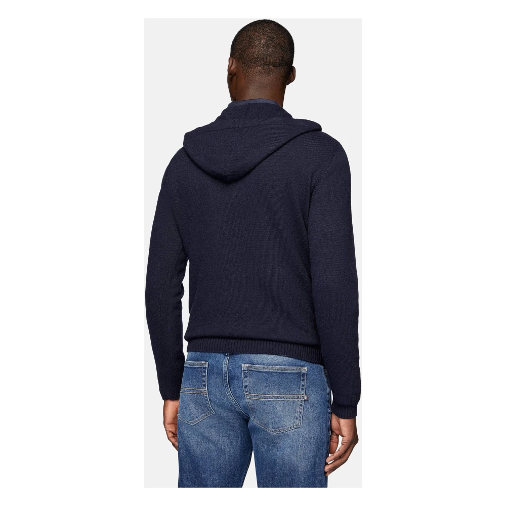 Boggi Milano Cashmere Blend Hoodie Blue Heren